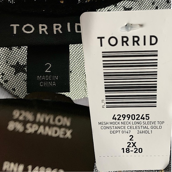 TORRID Sheer Mesh Mock Neck Long Sleeve‎ Top w/Gold Sparkly Stars NWT - Picture 6 of 6